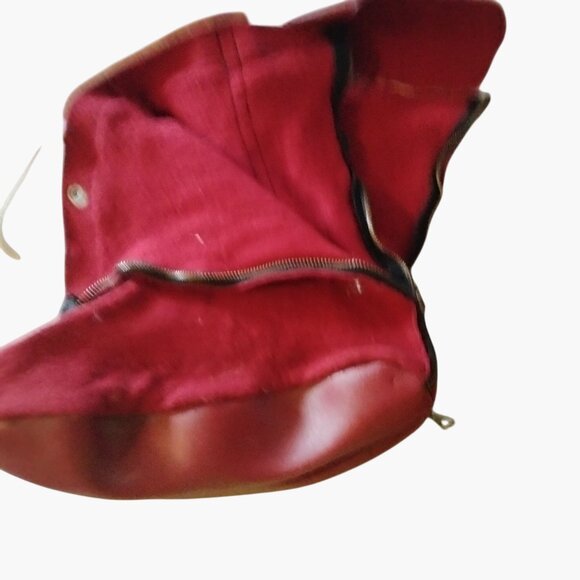 Boot Bag Carry Storage Cowboy Western Travel Shoe Case Red Felt Leather Vintage - Picture 7 of 8